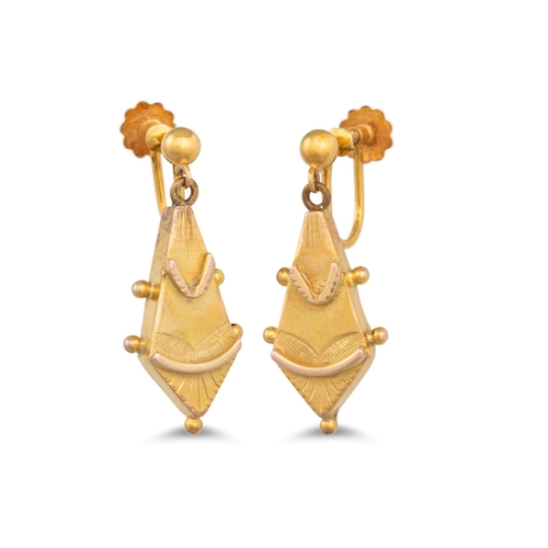 150 - A PAIR OF VICTORIAN 15CT GOLD EARRINGS, screw on fittings