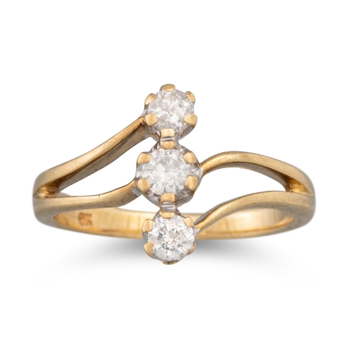 152 - A DIAMOND THREE STONE RING, mounted in gold, size K - L