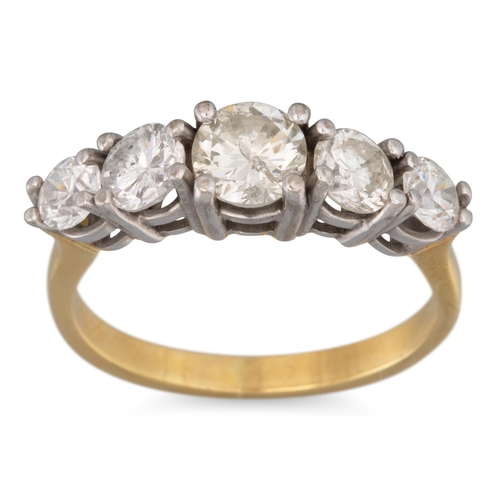 200 - A DIAMOND FIVE STONE RING, the graduated round brilliant cut diamonds, mounted in yellow gold. Estim... 