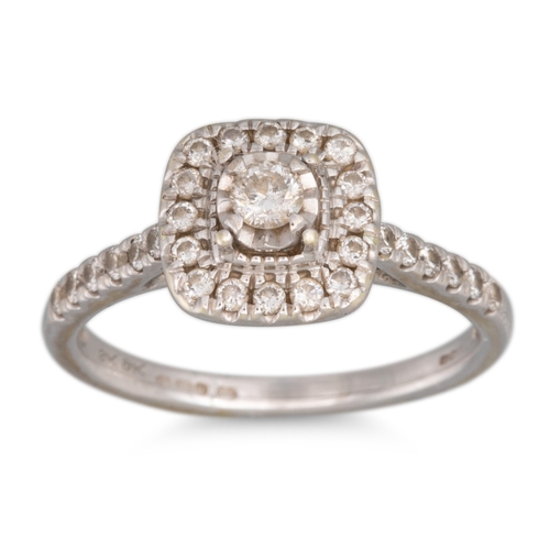 84 - A DIAMOND CLUSTER RING, together with a diamond band ring, mounted in 9ct gold, size J