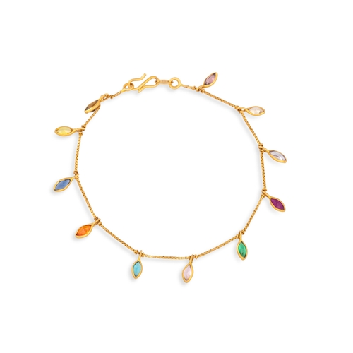 96 - A 22CT GOLD GEM SET BRACELET, together with a 22ct gold ring (size K) and necklace, 18.3 g.