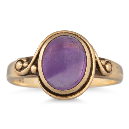 10 - AN AMETHYST DRESS RING, mounted in 9ct yellow gold, size L - M