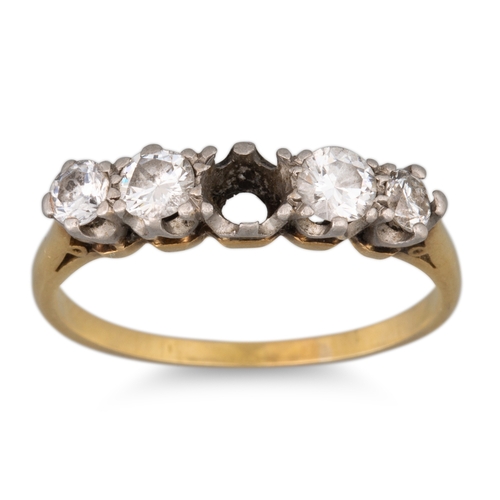 136 - A DIAMOND RING, mounted in 18ct yellow gold, one diamond missing. Size: M