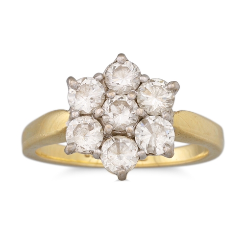 150 - A DIAMOND CLUSTER RING, the round brilliant cut diamond mounted in 18ct yellow gold. Estimated: weig... 