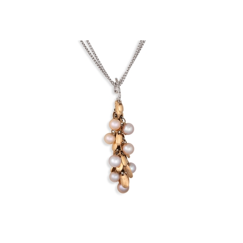 172 - ACULTURED PEARL AND DIAMOND PENDANT, mounted in 18ct gold, on a 18ct white gold chain, by Fope