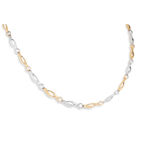 180 - A CUBIC ZIRCONIA SET NECKLACE, in 9ct white and yellow gold, together with matching bracelet, 21.8 g... 