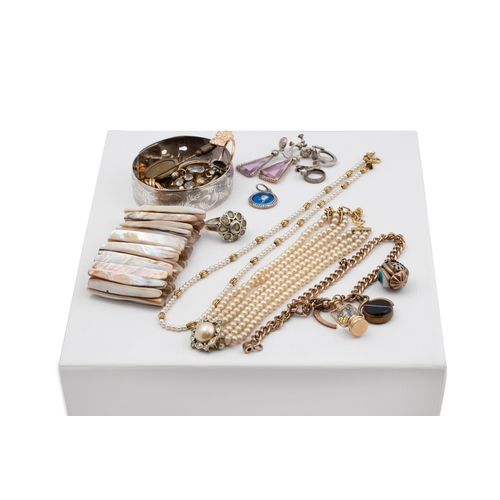 248 - A MISCELLANEOUS COLLECTION OF COSTUME JEWELLERY, to include a charm bracelet, necklaces etc.