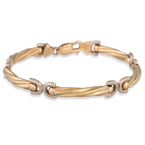 52 - A 9CT GOLD FANCY LINK GATE BRACELET, 12.4 g.