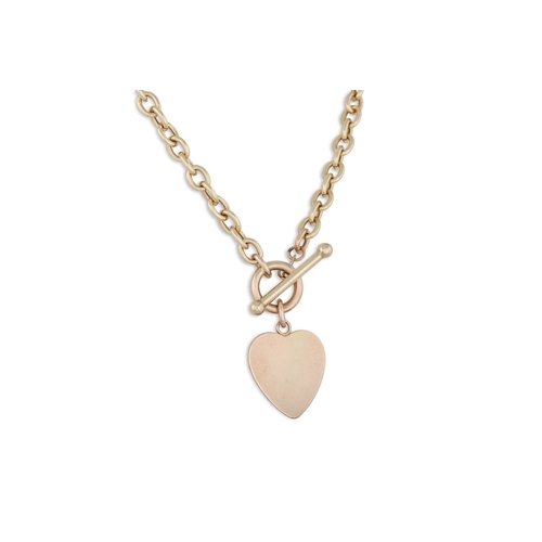 59 - A 9CT YELLOW GOLD NECK CHAIN, with T-bar and heart disk, 13.1 g.