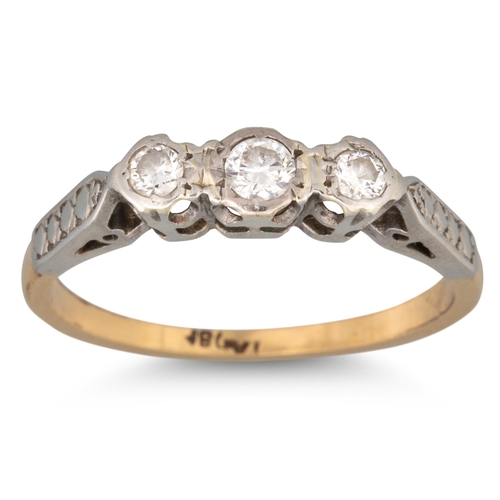 64 - THREE 18CT GOLD DIAMOND SET RINGS, 9.7 g.