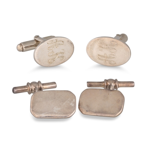 368 - A PAIR OF 9CT GOLD CUFFLINKS, 7.8 g, together with two pair of silver (.925) cufflinks.