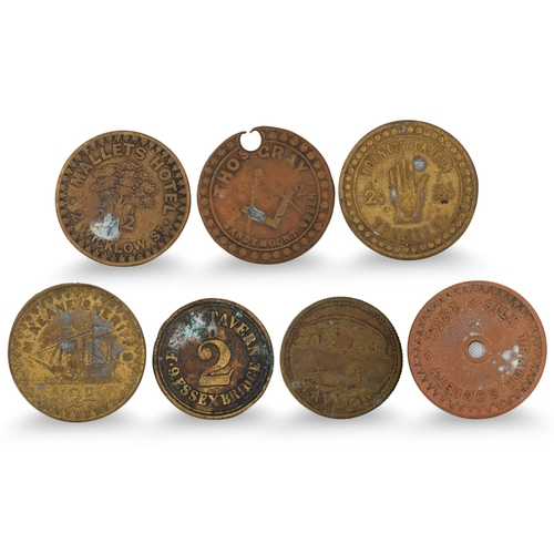 385 - 1800s 20 X ASSORTED IRISH DUBLIN TAVERN TOKENS WITH some corrosion spots and toning. Still legible, ... 