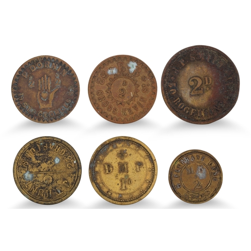 385 - 1800s 20 X ASSORTED IRISH DUBLIN TAVERN TOKENS WITH some corrosion spots and toning. Still legible, ... 