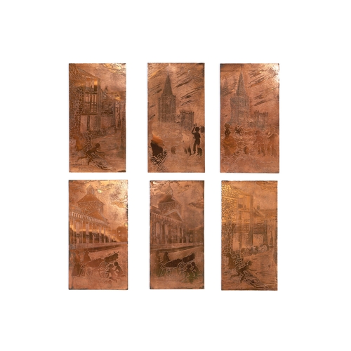 442 - SIX 1970'S COPPER PLATES, depicting three pairs of views of the Liberties, St. Catherine's, Thomas S... 