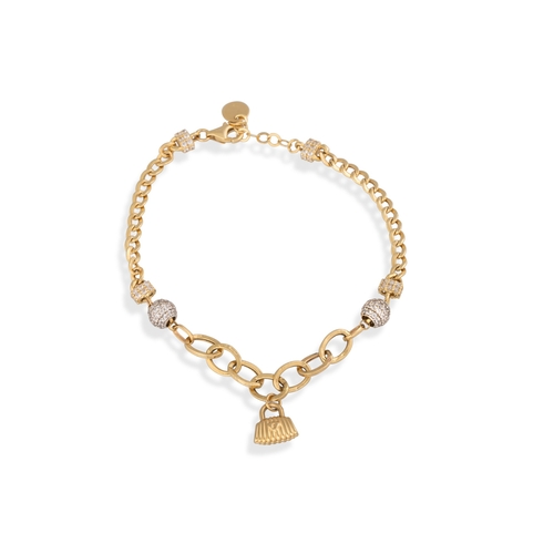 14 - AN 18CT GOLD BRACELET, together with a 14ct gold bracelet, charms attached, 12.4 g.