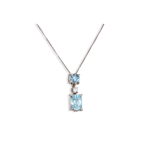 157 - AN AQUAMARINE AND DIAMOND PENDANT, set with oval and circular aquamarines and a brilliant cut diamon... 