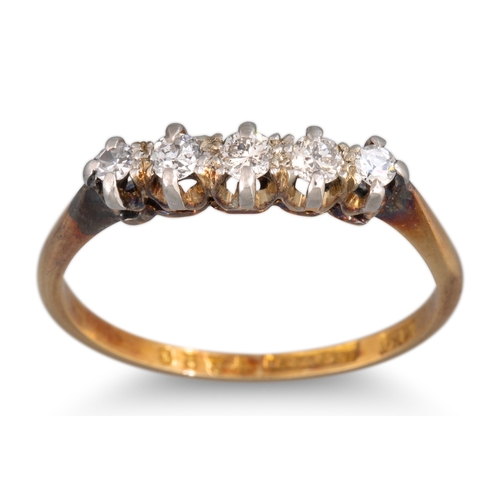 78 - A FIVE STONE DIAMOND RING, mounted in 18ct gold. Size O