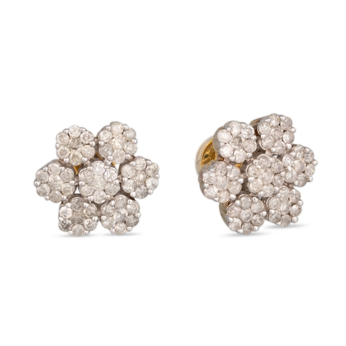 85 - A PAIR OF DIAMOND CLUSTER EARRINGS, mounted in gold