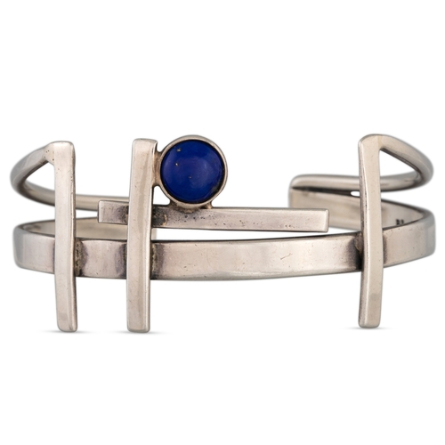 1 - A LAPIS LAZULI STERLING SILVER COLLERETTE, together with a matching bangle, gross weight 59 g, and a... 