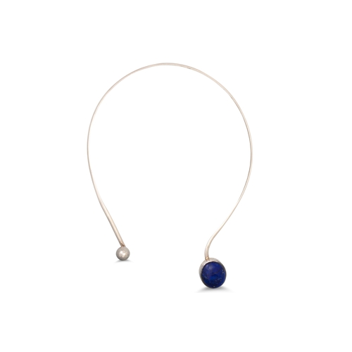 1 - A LAPIS LAZULI STERLING SILVER COLLERETTE, together with a matching bangle, gross weight 59 g, and a... 