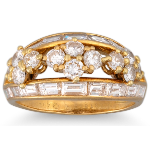 111 - A VAN CLEEF & ARPELS DIAMOND CLUSTER RING, set with baguette and brilliant cut diamonds, mounted in ... 