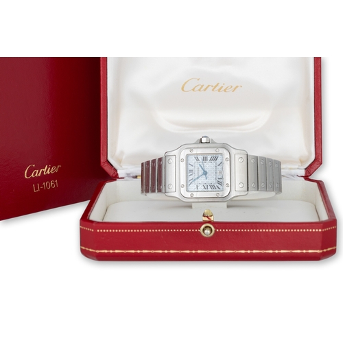 169 - A GENT'S STAINLESS STEEL CARTIER SANTOS GALBÉE WRISTWATCH, Ltd Edition, steel ice blue face with Rom... 