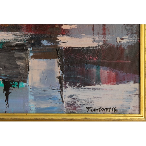 189 - TOM BYRNE (Irish Contemporary), Abstract view of Custom House Quay, oil on canvas, signed bottom rig... 