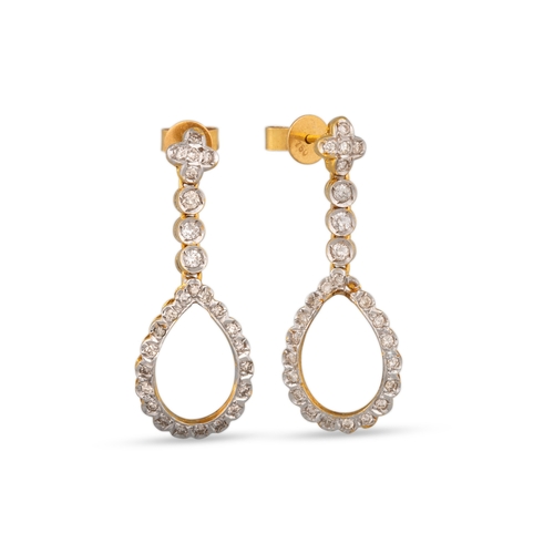 33 - A PAIR OF DIAMOND DROP EARRINGS, openwork cluster style, mounted in 18ct gold