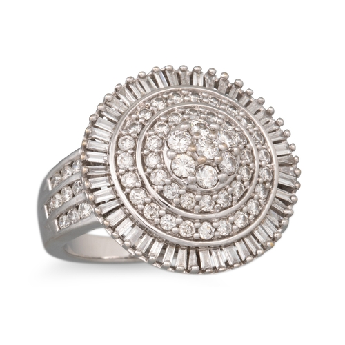 185 - A DIAMOND CLUSTER RING, the brilliant cut diamonds mounted in 18ct white gold, size O-P