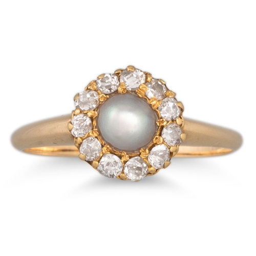 188 - A VINTAGE PEARL AND DIAMOND DRESS RING, mounted in 14ct yellow gold, size J - K