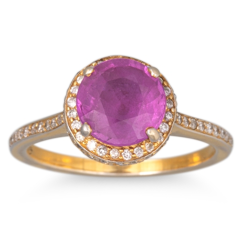 2 - A PINK SAPPHIRE AND DIAMOND SET RING, mounted in 18ct gold. Estimated: weight of sapphire: 2.54 ct, ... 