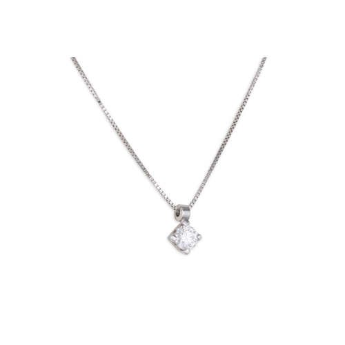 215 - A DIAMOND SET PENDANT, the brilliant cut diamond mounted in 18ct white gold, on a white gold chain. ... 