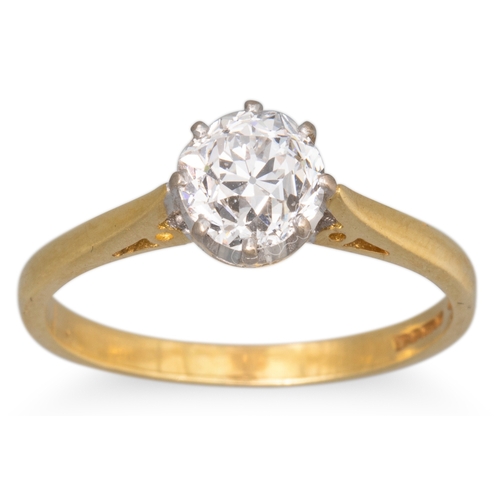 22 - A DIAMOND SOLITAIRE RING, the old cut diamond mounted in 18ct gold. Estimated: weight of diamond: 0.... 