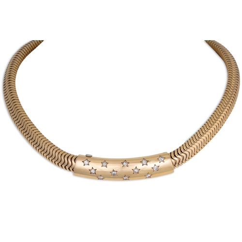 272 - A MID 20TH CENTURY VAN CLEEF AND ARPELS DIAMOND SET SNAKE LINK COLLAR, star design diamond set panel... 