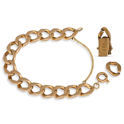 279 - AN 18CT YELLOW GOLD SQUARE LINK BRACELET, safety chain and clasp, 68 g. 8