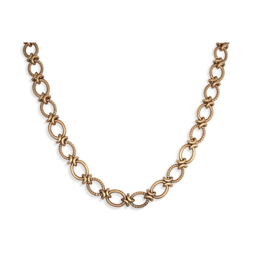 280 - A FANCY LINK 9CT YELLOW GOLD NECK CHAIN, lobster clasp, 70 g. 20