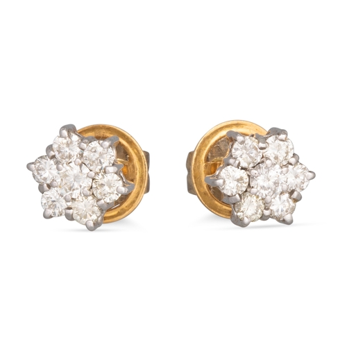 293 - A PAIR OF DIAMOND CLUSTER EARRINGS, the brilliant cut diamonds mounted in 18ct yellow gold. Estimate... 