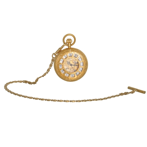 354 - A MODERN GOLD PLATED SKELETON GLYCINE LADY'S POCKET WATCH, on chain