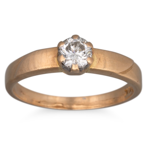 5 - A DIAMOND SOLITAIRE RING, mounted in 14ct yellow gold. Estimated: weight of diamond: 0.40 ct, size O