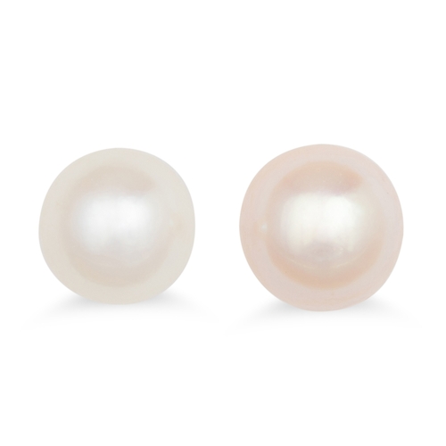 52 - TWO PAIRS OF CULTURED PEARL EARRINGS, one white toned and one pink toned