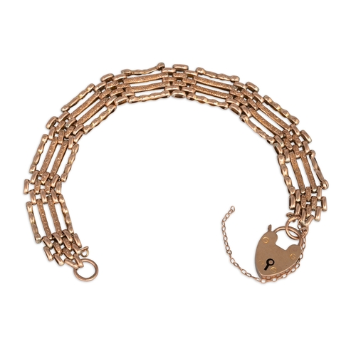 53 - AN ANTIQUE 9CT GOLD GATE BRACELET, with padlock clasp, 16.3 g.