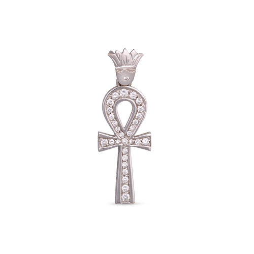 169 - A DIAMOND PENDANT, modelled as an Anur cross, in 18ct gold, 0.50 g.