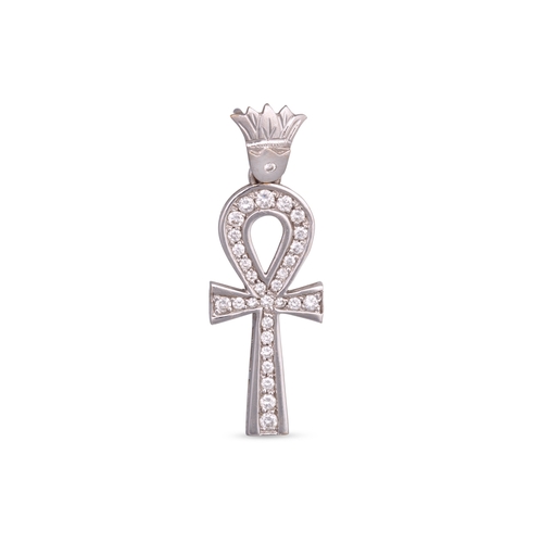 169 - A DIAMOND PENDANT, modelled as an Anur cross, in 18ct gold, 0.50 g.