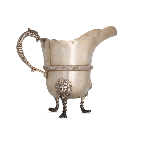 474 - AN IRISH CELTIC THREE BAND CREAM JUG, lion mash claw feet, together with a circular sugar bowl, Dubl... 