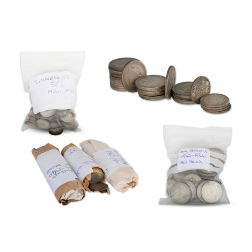 300 - A BAG OF ENGLISH 50% SILVER COINS, pre- 1947, mainly 6d & shillings, total 1960 g.