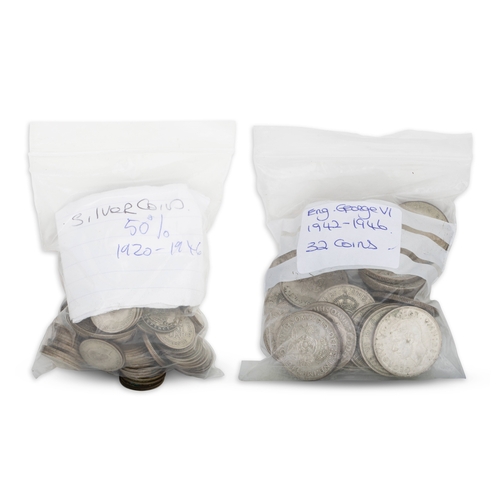 300 - A BAG OF ENGLISH 50% SILVER COINS, pre- 1947, mainly 6d & shillings, total 1960 g.