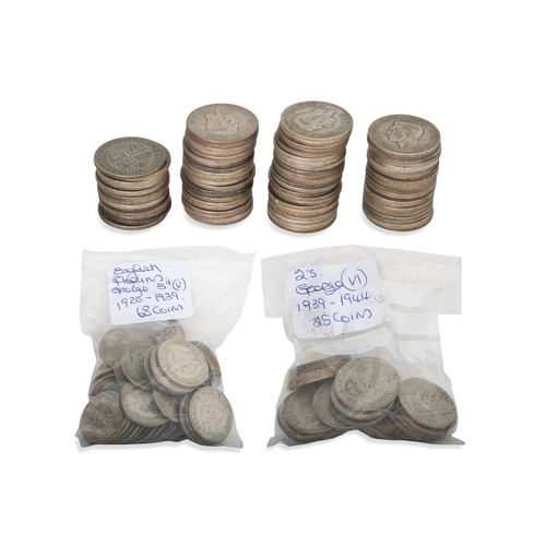 301 - A BAG OF ENGLISH 50% SILVER COINS PRE-1947, mainly florins & half crowns, total weight 1910 g.