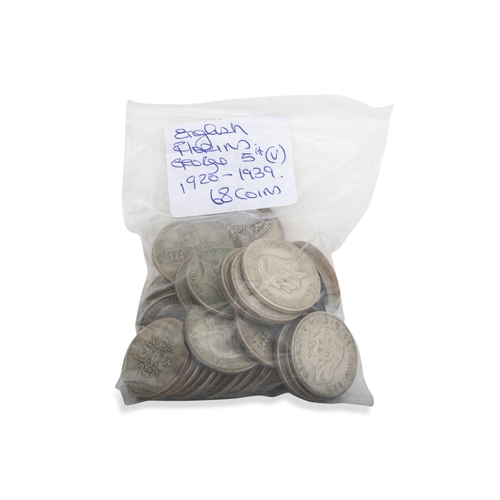 301 - A BAG OF ENGLISH 50% SILVER COINS PRE-1947, mainly florins & half crowns, total weight 1910 g.