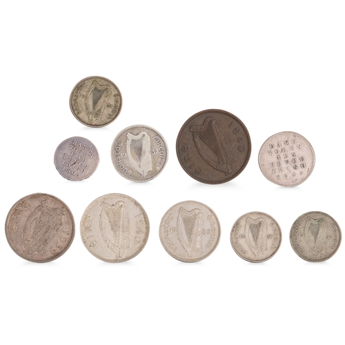 334 - 10 x IRISH COINS; 2 X 2/6 1939/1940 EF, 1935 2/- GVF, 4 x 1931 & 1937 NF - VF, 1940 1d EF toned, 180... 