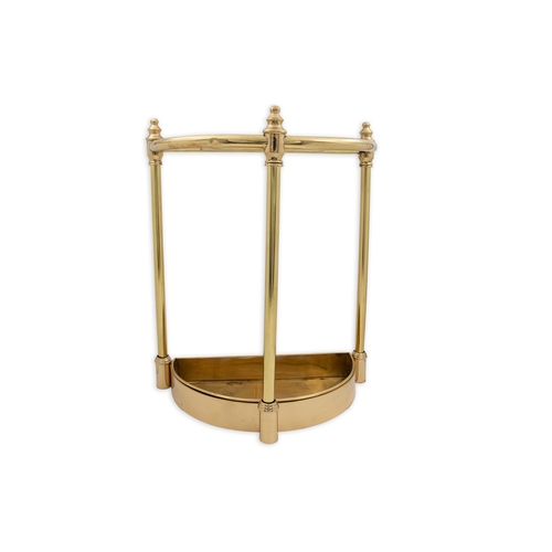 383 - AN ATTRACTIVE MODERN BRASS DEMI LUNE UMBRELLA STAND, with integrated drip tray